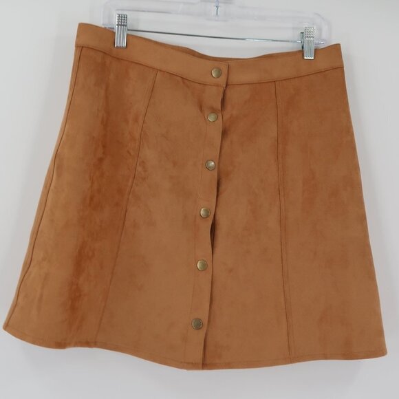Persun Camel Faux Suede Button Front Skirt Size Large - Picture 1 of 4